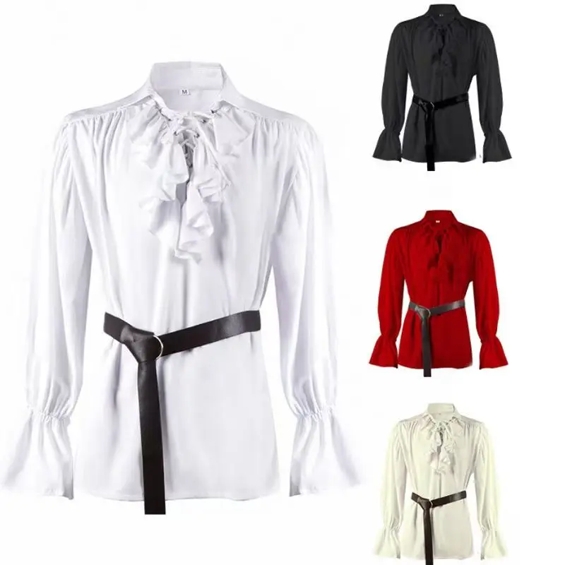 

Medieval European Cosplay Outfit - Courtly Puff-sleeve Blouse with Ruffles, Retro Performance Shirt