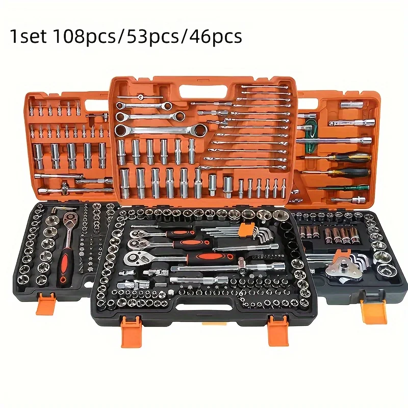 Ratchet Socket Wrench 108/53/46 Piece Set, Tool Repair, Automotive Toolbox, Multifunctional Set