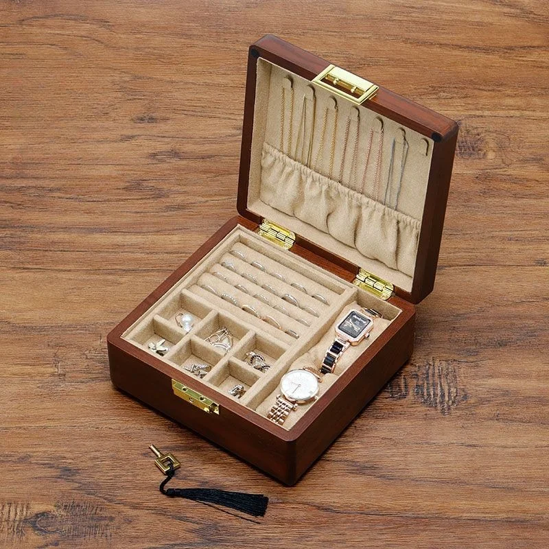 Solid Wood Necklace Storage Boxes Women Jewelry Organizer Box Portable Earrings Collection Case Travel Watch Storages Cases