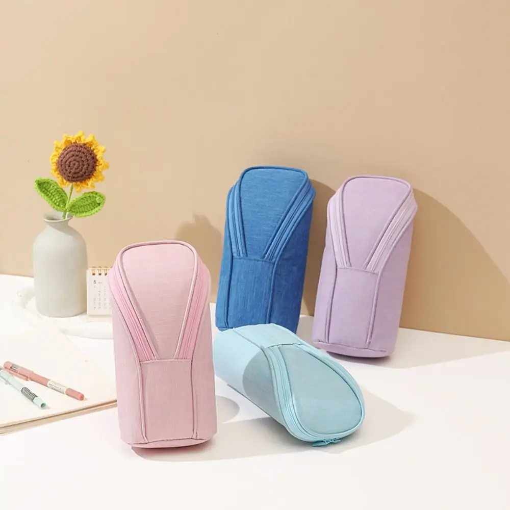 

Marker Pouch Standing Pencil Holder Large Capacity Zippered Pen Bag Multi-function Durable Vertical Pencil Case Students