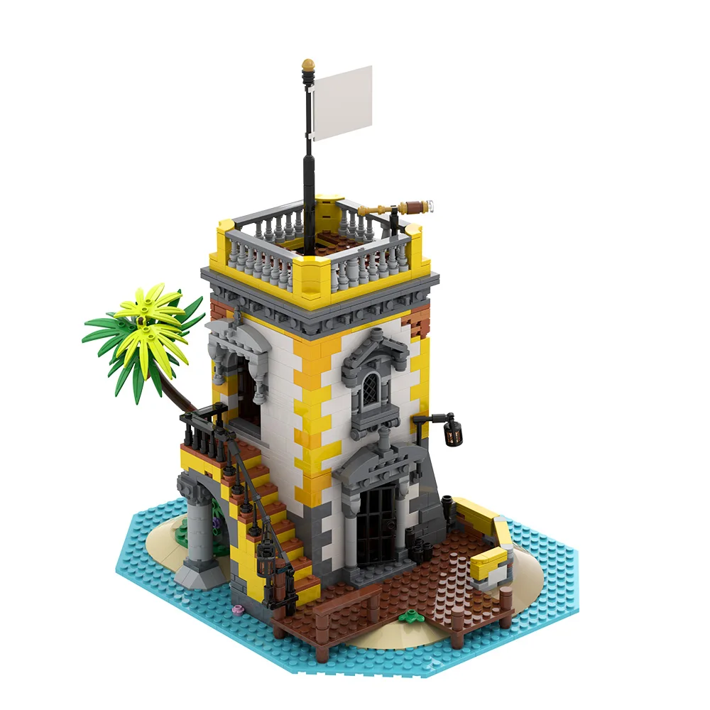 MOC Sabre Island Anno Domini 2021, modelo de bloques de construcción, torre de mirada pirata, juguete de ladrillo, regalo para adultos