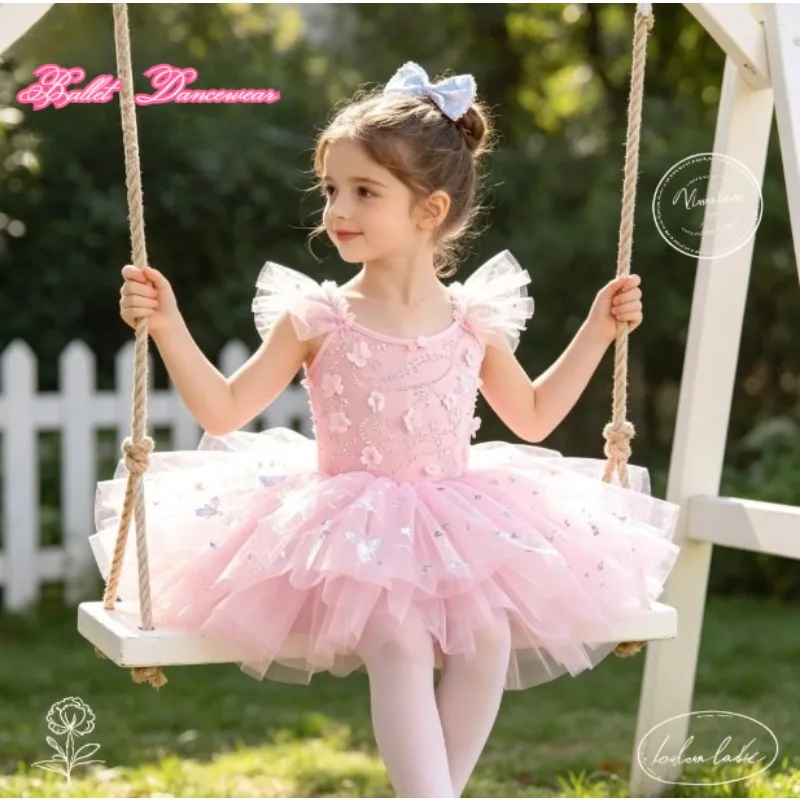 Girls Ballet Tutu Dress Sequins Soft Tulle Princess Puffy Skirt Kids Stage Performance Costume Kindergarten Party Dance Outfit