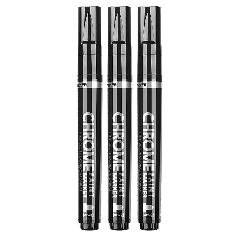 3Pcs Silver Mirror Marker Pens Set Liquid Chrome Paint Markers Pen Permanent Art Silver Mirror Chrome Marker 3Mm