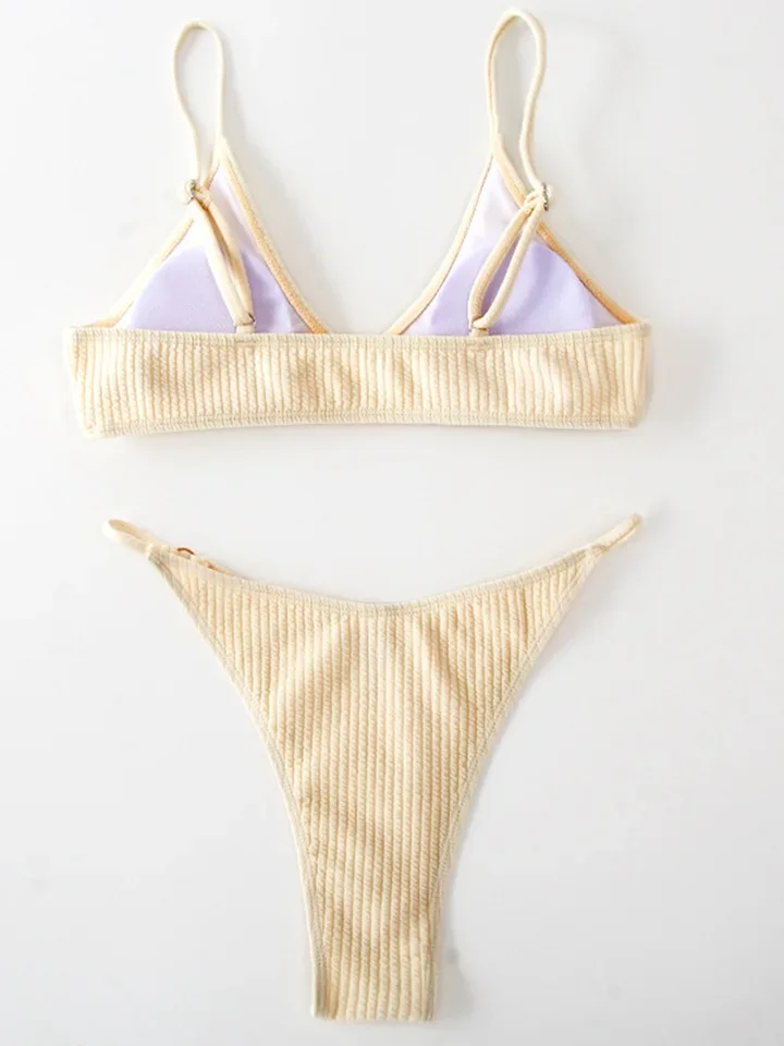 Vzvn Sexy Solid Thong Bikinis Set Women Split Swimsuit Beach Vacation Bikini 2026 All Season Backless Brazil Bikinis 2 Piece Set