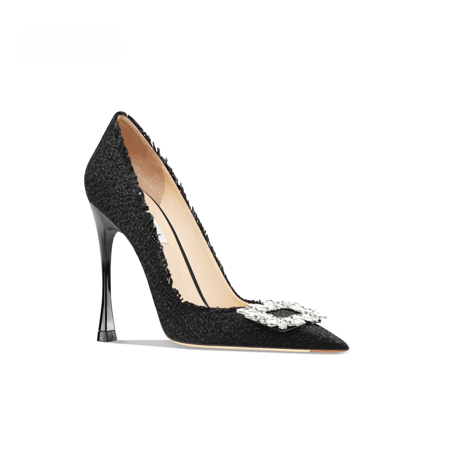 Leather Beige Woven Square Buckle Rhinestone High Heels Women's Versatile Single Shoes