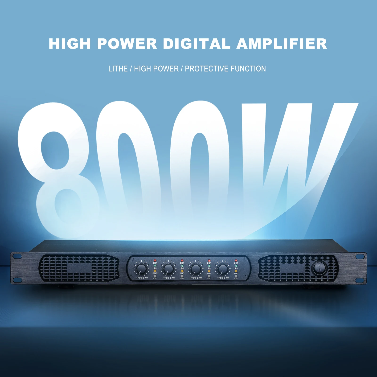 Audio 800W Digital Power Amplifier 2U 4 Channel Karaoke Stage Audio Microphones Speaker AMP 4 x 800W Amplifier 3200 Watt