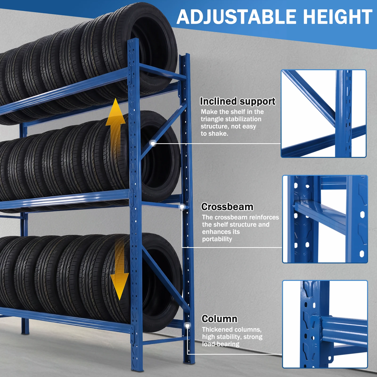

Metal Car Tire Rack Adjustable Height Freestanding Storage Shelves with Sturdy Metal Frame for Garage Basement Workshop