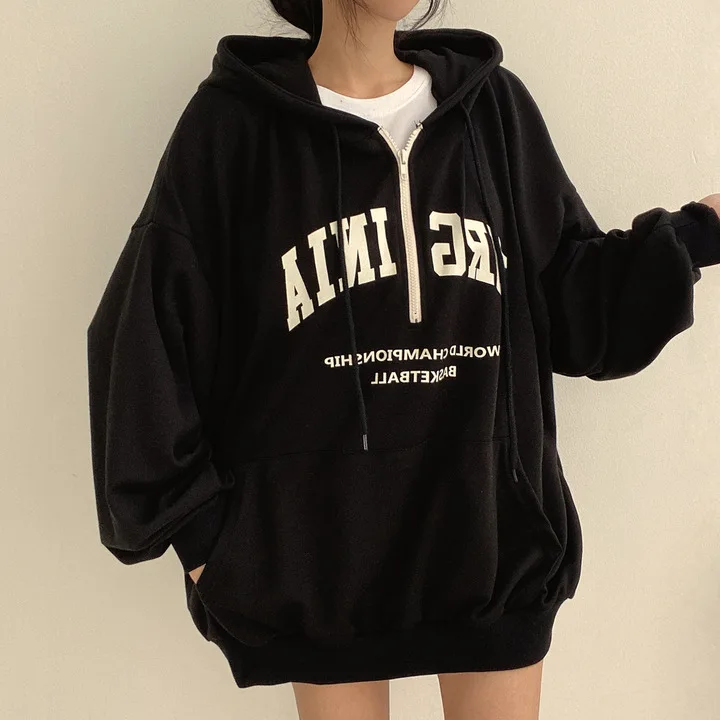 

Cotton Zipper Hooded Sweater Women's Loose and Versatile Spring and Autumn Winter 2025 New Thin Thickened