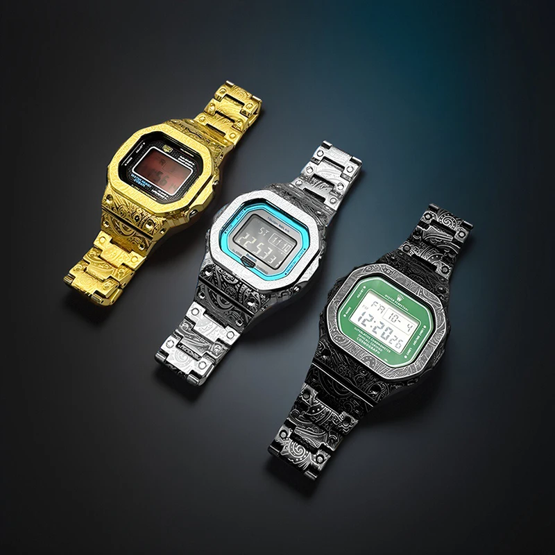 

DW5600 Vintage engrave Stainless Steel Watch Case+Watch Strap Mod kit For Casio GWM-B5000 5600 5610 series modification set
