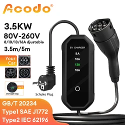 Acodo Eletric Vehicles Charger 3.5KW 16A 3.5M GBT Charger Type 2 Type 1 220V Portable EV Charger Fast charger For BYD For Tesla