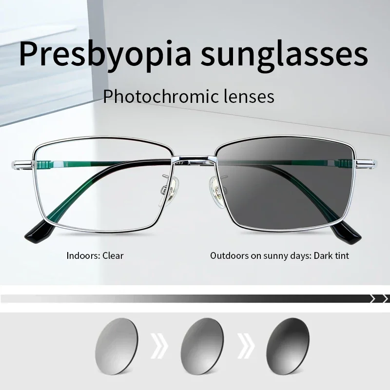 Photochromic Reading Sunglasses,Stylish Pure Titanium Frame Ultra-Lightweight, Sun Readers, Magnifying Presbyopic Eyeglasses