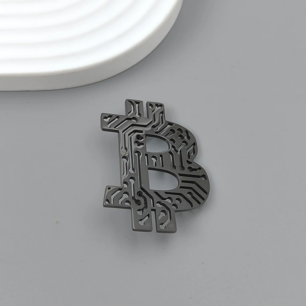 Letter B Wealth Bitcoin Gold Plated Brooch, Men\'s Collar Lapel Pin Black, Suit Accessories, Husband Gift