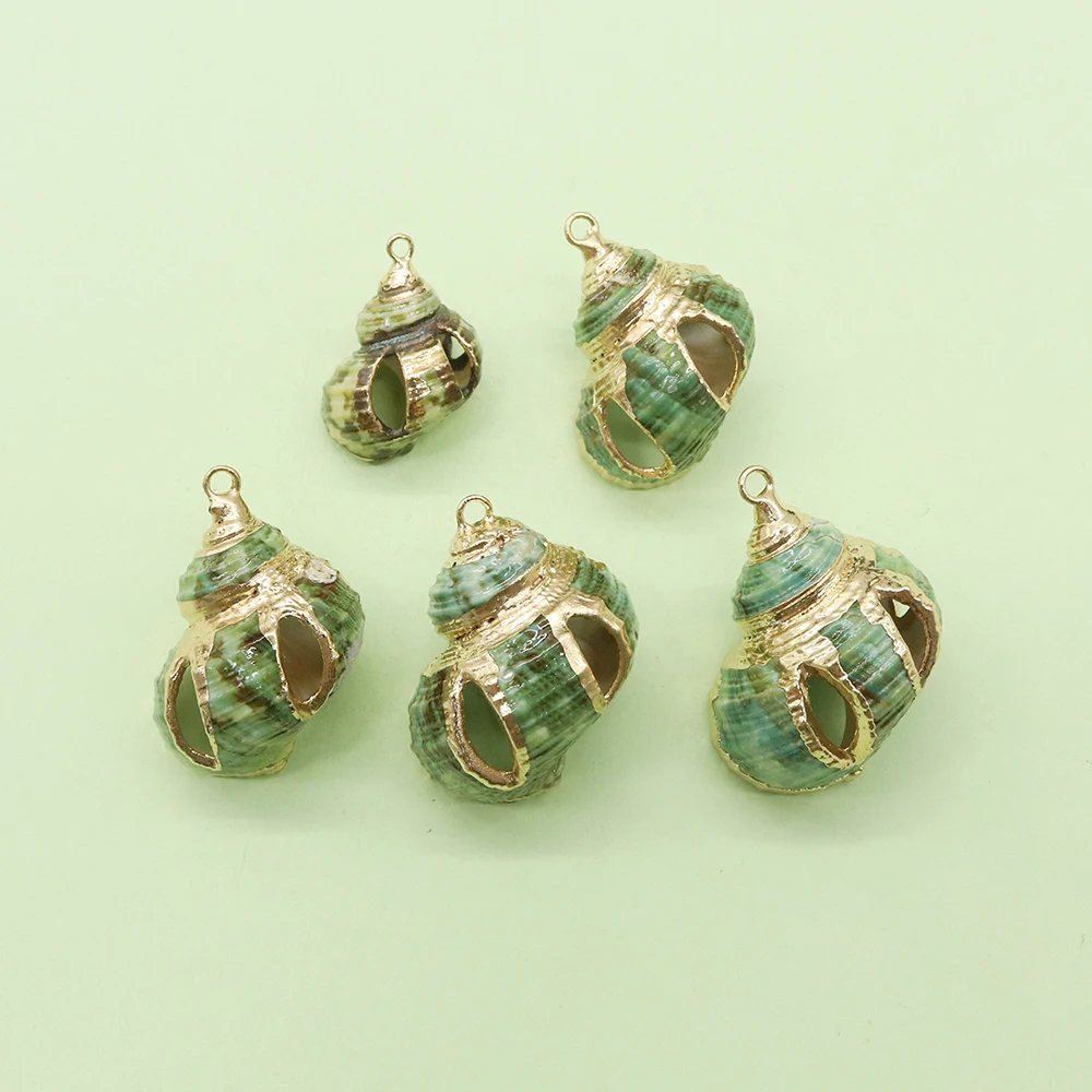 

Green Natural Conch Cowrie Pendant Jewelry Accessories Gold Color Border Charms for Jewelry Making DIY Necklace Earring Anklets