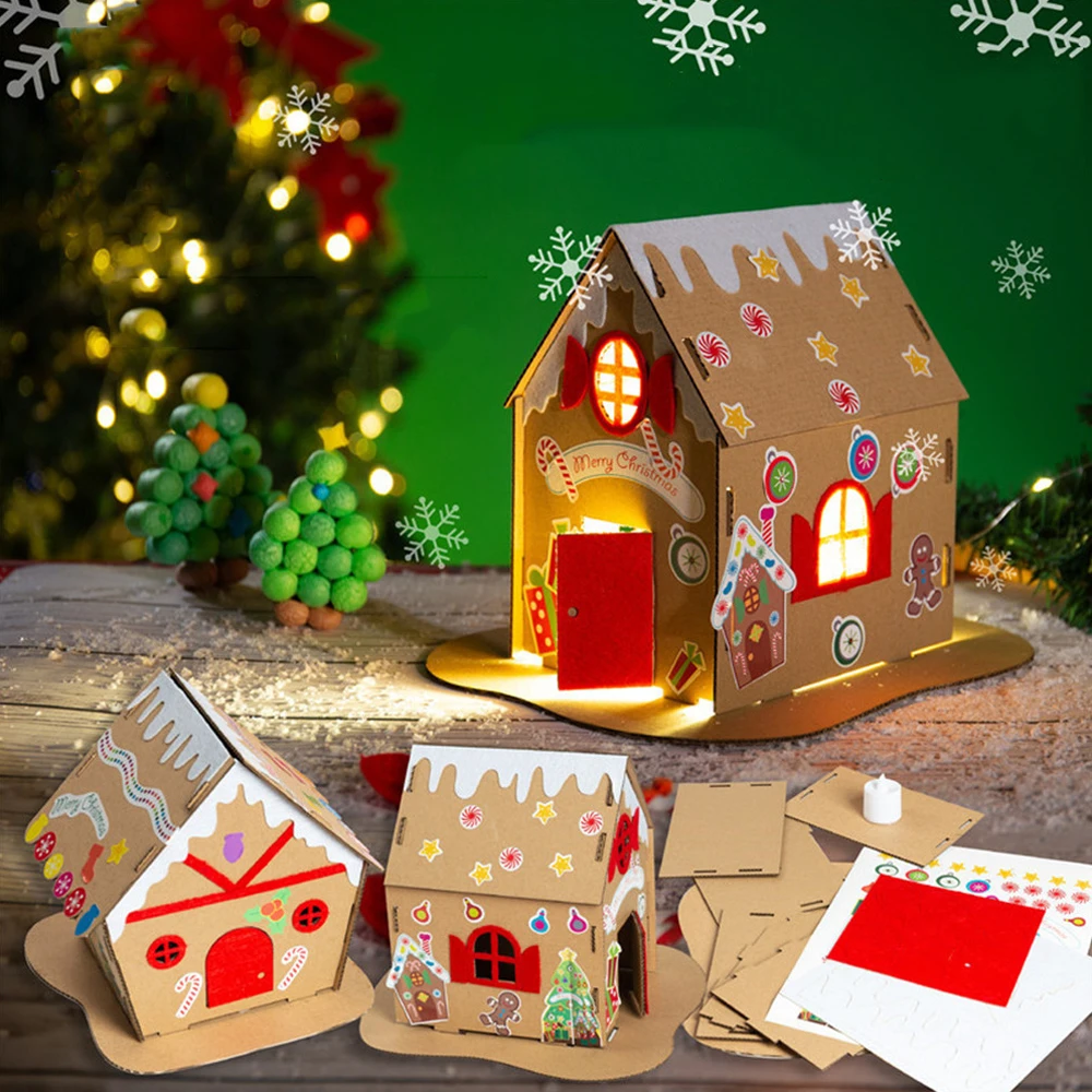 Diy Handgemaakte Kerstkoekje Huis Miniatuur Poppenhuis Festival Lichtgevende Huisdecoraties Speelgoed Kinderen Kerstcadeaus