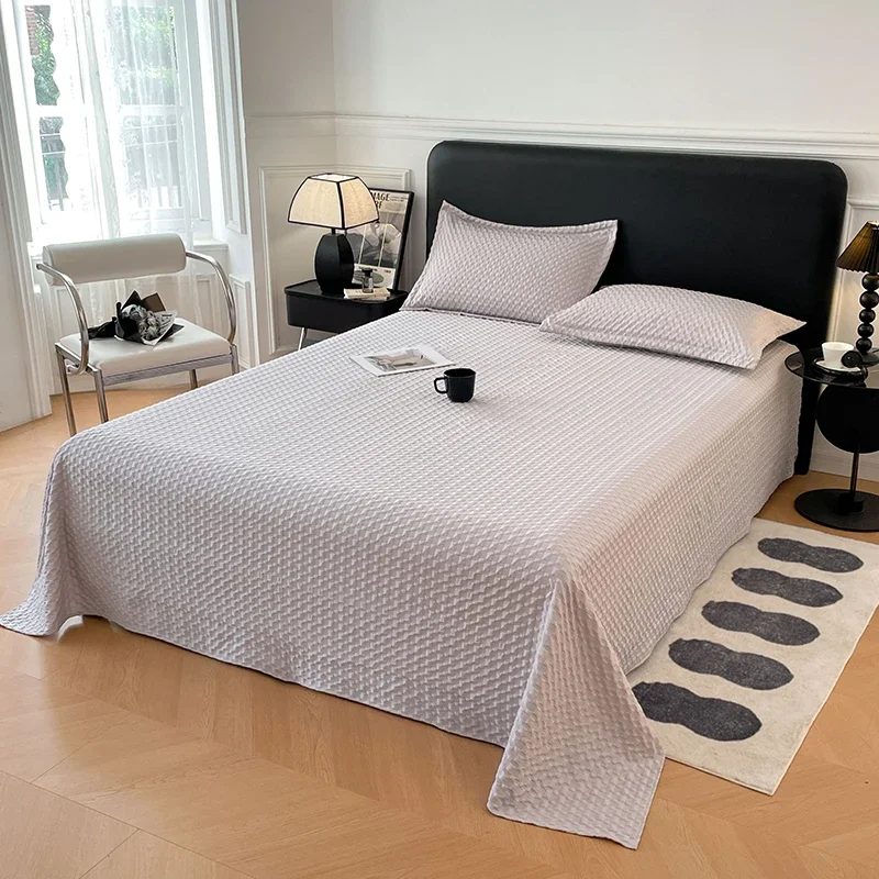 Waffle Plaid Jacquard Bed Sheets Knitted Bedspread Home Hotel Coverlets Grey Solid Bedding Sheet Set with Pillowcases Home Decor