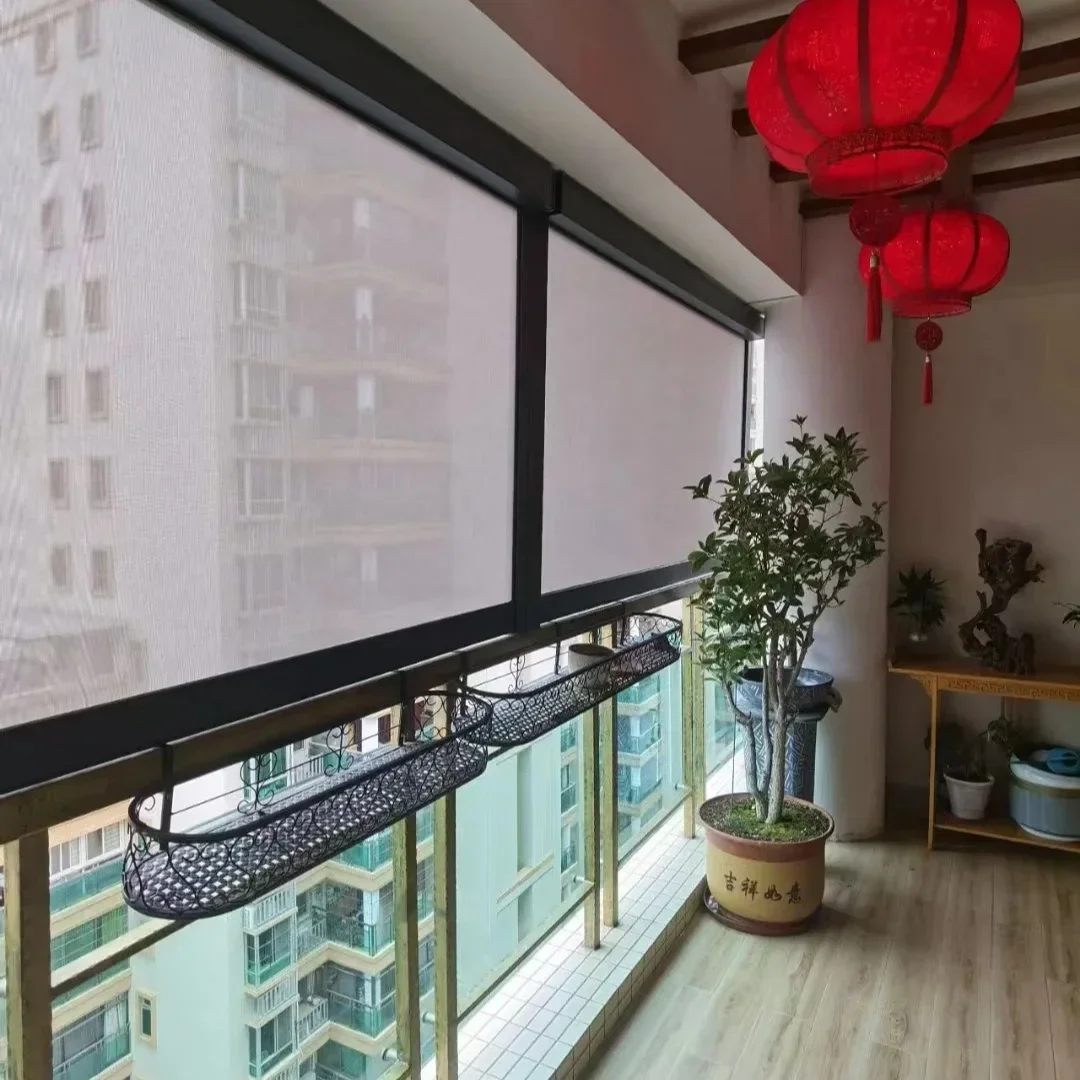 2026 Electric Outdoor Bug Proof Windproof Rainproof Motorized Zip Track Roller Blinds/shutter/curtain