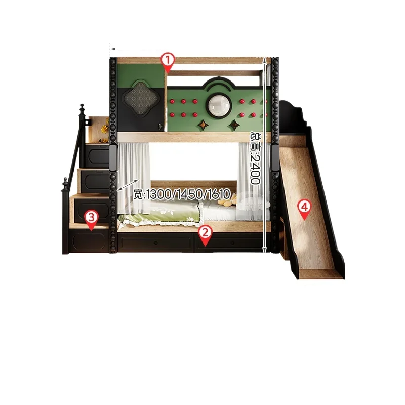 

Medieval upper and lower beds Bunk beds, multi-functional all-solid wood, children's beds double