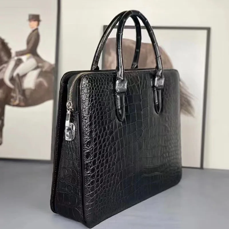 Nova maleta masculina casual versátil real crocodilo bolsa moda na moda barriga couro escritório sacos de negócios bolsa maleta