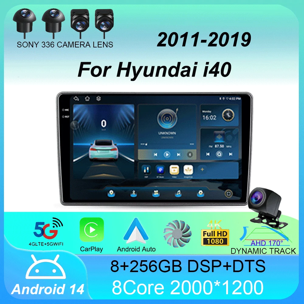 

Car Radio Android 14 Carplay Auto For Hyundai i40 2011 2012 2013 - 2019 GPS Head Unit Video Navigation Player DSP WIFI+4G Stereo