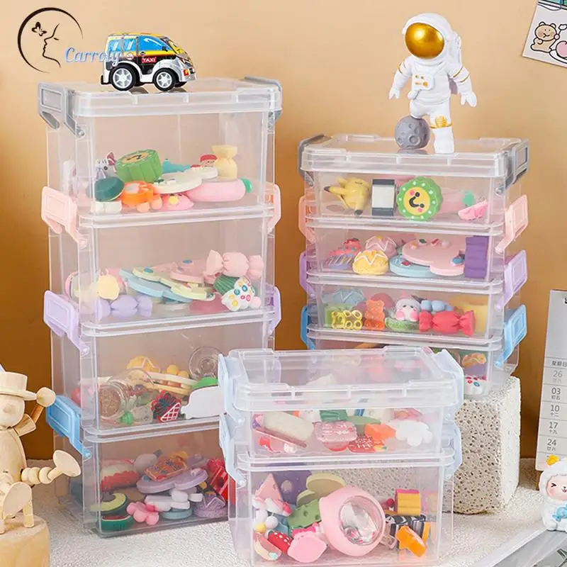 Cartoon Mini Transparent Trumpet Magic Buckle Storage Box Desktop Sundries Portable Storage Box Makeup tools Jewelry Organizer