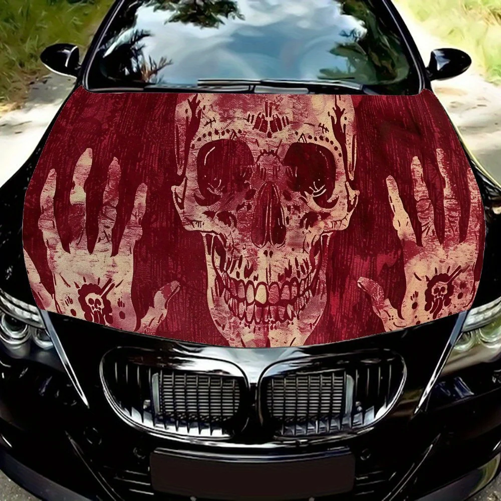 Spine Tingling Blood Splatter Skull Car Hood Vinyl Wraps Sticker, Car Engine Decal, Waterproof Self-adhesive Car Packaging Cover