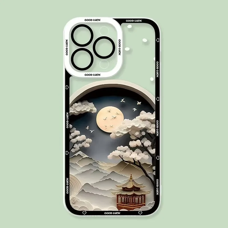 Sonnenuntergang Nacht Szene Illustration Telefon Fall Für iPhone 16 Pro Max 15 14 Pro Max 13 12 11 XS X XR 8 7 SE 2020 Weiche Silikon Capa