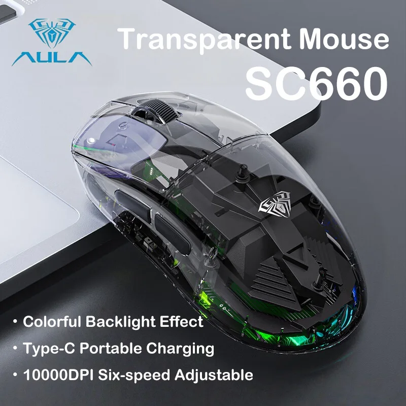 AULA SC660 Mouse sem fio Bluetooth E-sports Mouse Conexão de três modos Mouse leve Tipo-C Carregamento Jogo Escritório Meninas Menino