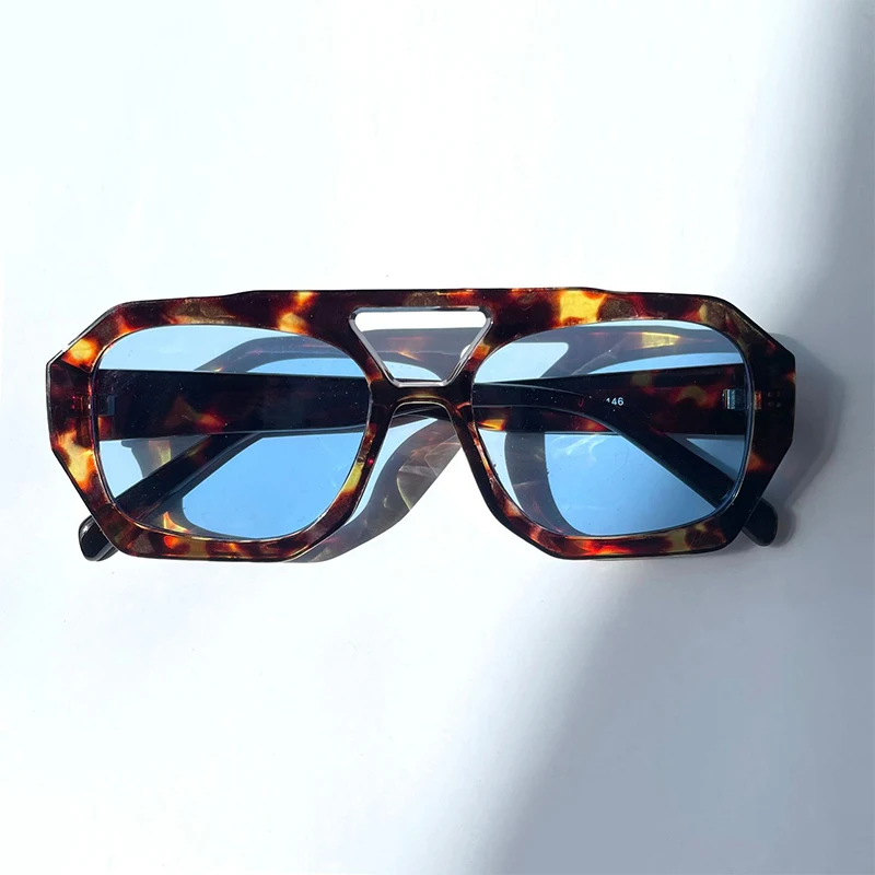 Retro Double Bridges Women\'s Sunglasses Big Frame Leopard Tea Gradient Shades Eyewear Fashion Luxury Designer Men Sunglassses