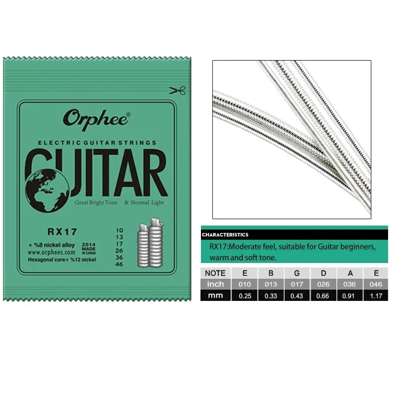 Orphee Set Rx Serie Elektrische Gitaarsnaren Hexagonaal Koolstofstaal 6 Snarige Kern Austenitisch Gelegeerd Snaar Gitaarpartij