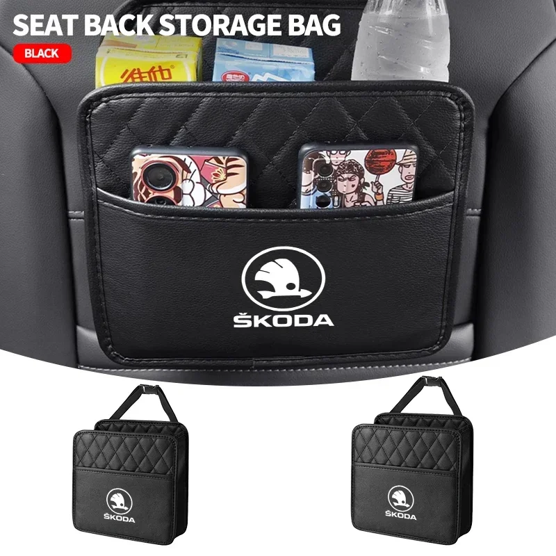 

Leather Car Seat Storage Bag Chair Back Water Cup Tissue Box For Skoda Rapid MK3 Derivative VisionS Yeti Scala Enyaq-iV