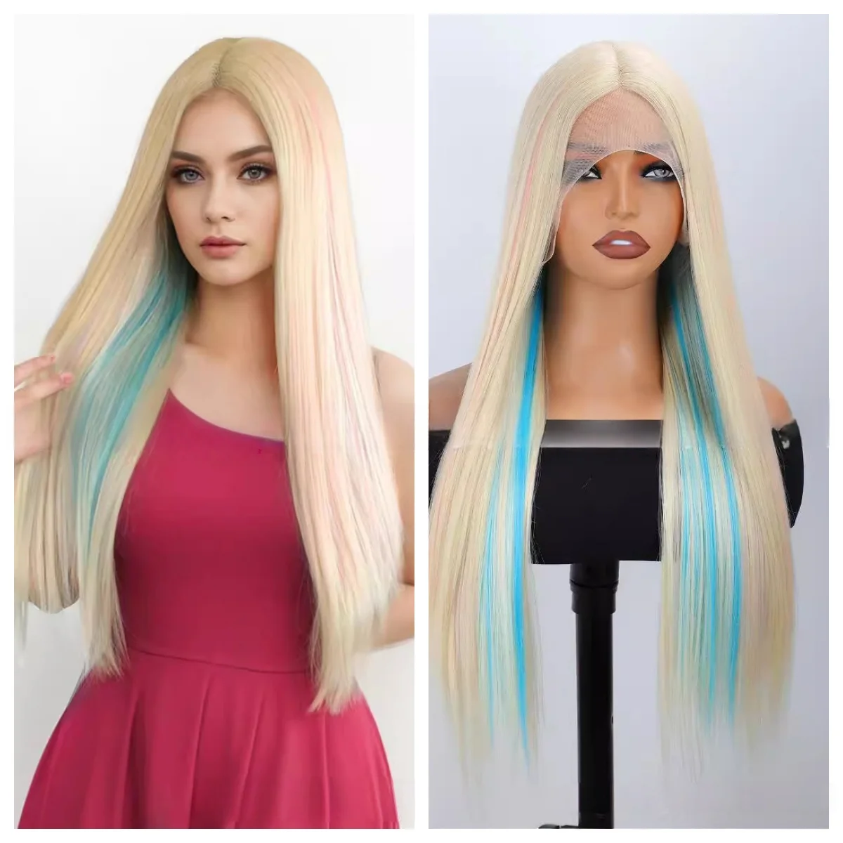 

Mixed Platinum Blonde 26inch Lace Front Wig Long Straight 13*4 Lace Wigs High Quality Synthetic Heat-resistant Fiber for Cosplay