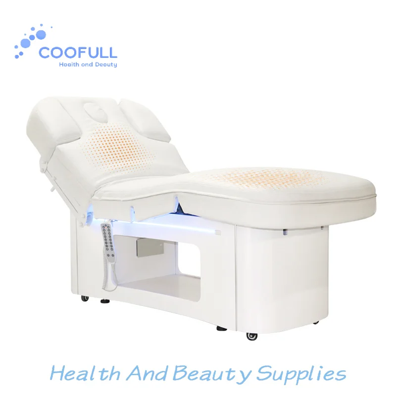 Coofull Massage Table Bed with Atmosphere LED Light for Beauty Salon Multifunctional 4 Motors Adjustable Heating Spa Bed