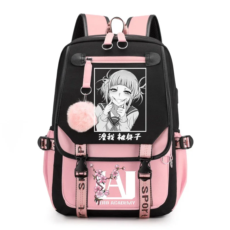 

My Anime Cartoon Himiko Toga Bookbag Boy Girls Pink Backpack Boku No Hero Academia Travel Laptop Rucksack