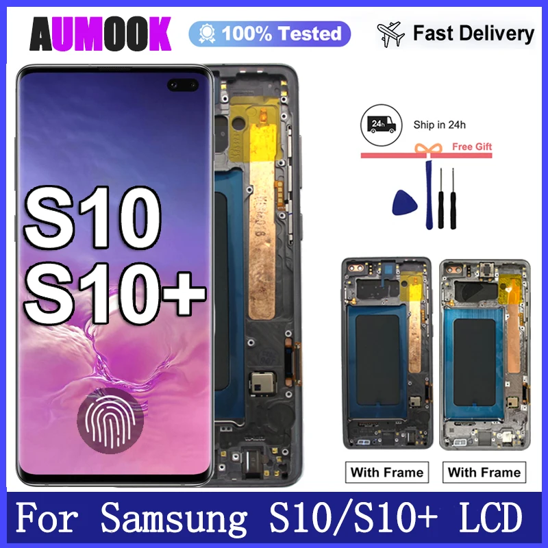 サムスンギャラクシーs10-s10プラス用s10スクリーン、lcdディスプレイタッチスクリーンデジタイザーアセンブリ、サムスンs10-g973f-g975fディスプレイ用