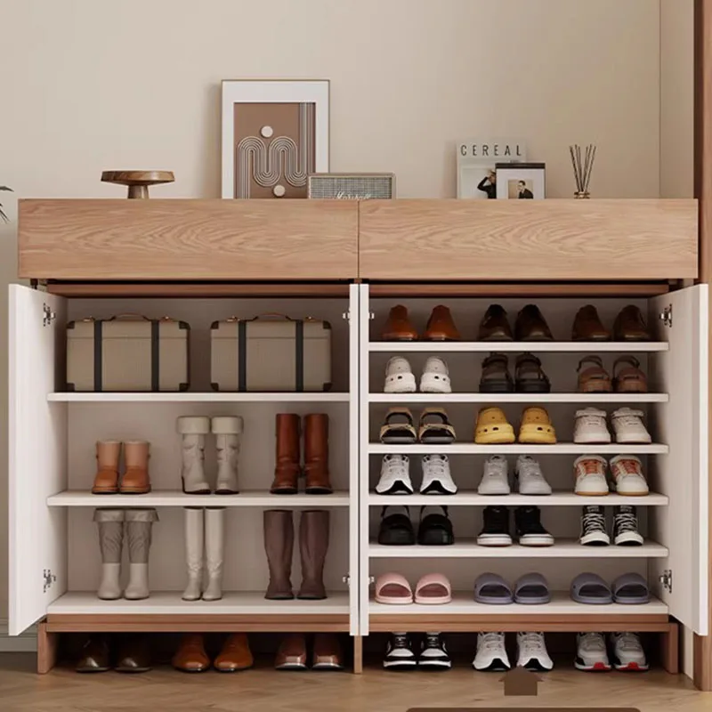 &Nordic Wooden Shoe Cabinet Slippers Slim Garden Hallway Narrow Drawers Shelf Minimalist Italian Sapateira Salon Furniture