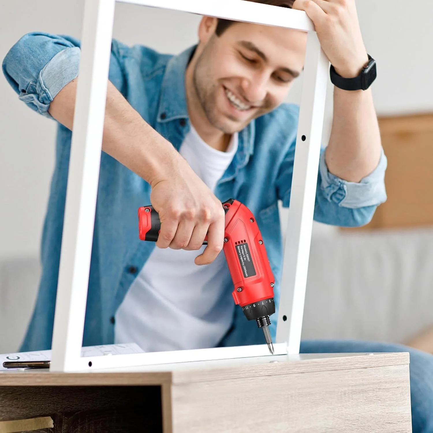 Tournevis électrique 2000mAh rechargeable 7,3N. M ménage pliant multi fonctionnel main auto intégré 21 vitesses réglable