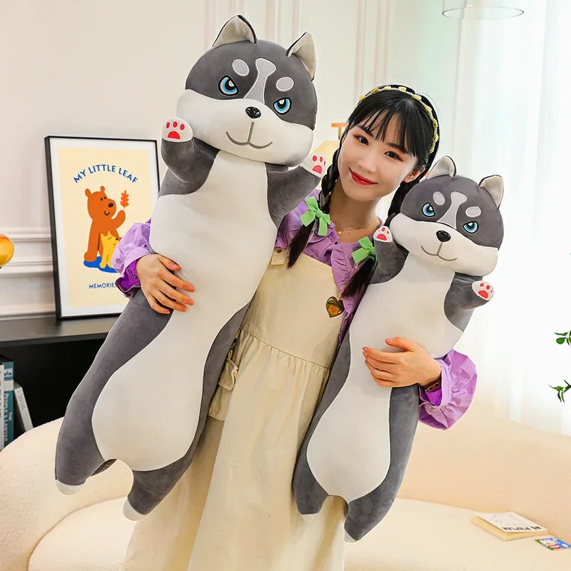 Animal Dog Long Pillow Stuffed Husky Plush Toys Soft Sleeping Cushion Doll Children Kids Baby Girls Cartoon Gifts