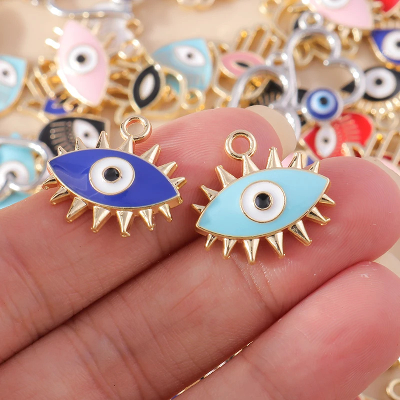 20 Stück Niedliche Emaille-Anhänger mit Bösem Auge und Herz für Schmuckherstellung, Ohrringe, Halsketten, Armbänder, DIY-Bastelbedarf – Detail 2