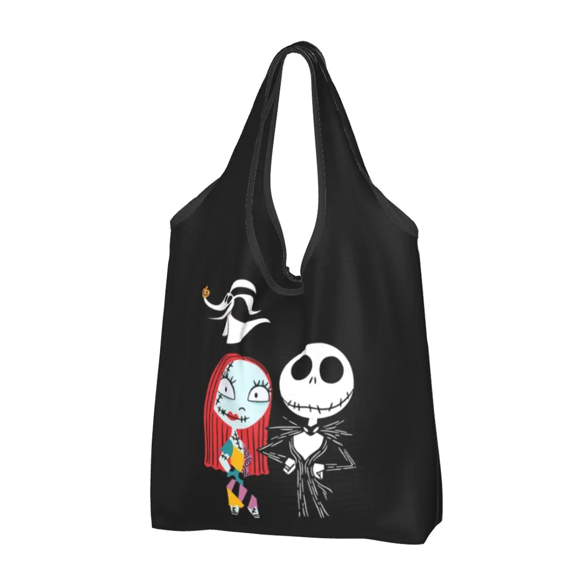 Nightmare Before Christmas Jack And Sally Portable Tote Shopping Bags Large Capacity Shopper Bag Groceries Handbag Shoulder Bag