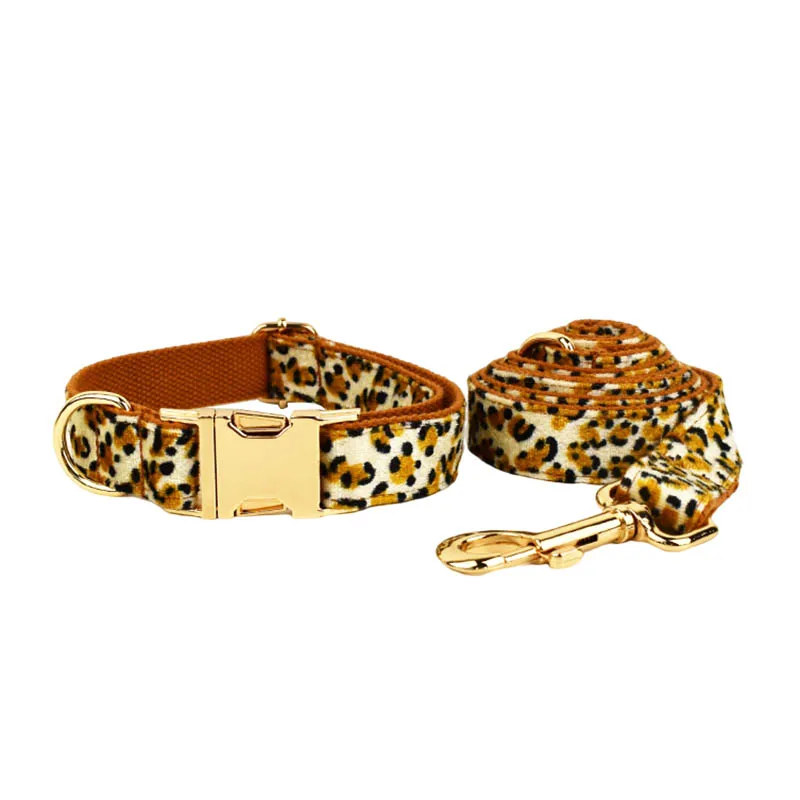 Dog Collar Leopard Personalized Name Collar Custom Puppy Harness for Small Medium Dog Chest Vest Harness Lead Dogs Poop Bag bow