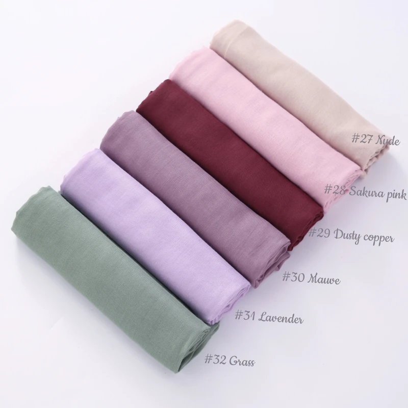 32 farben Modal Polyester Hijab Schal Zwei Linie Nähte Muslimischen Lange Schals Leichte, Weiche Turban Schal Solide Schals – Detail 9