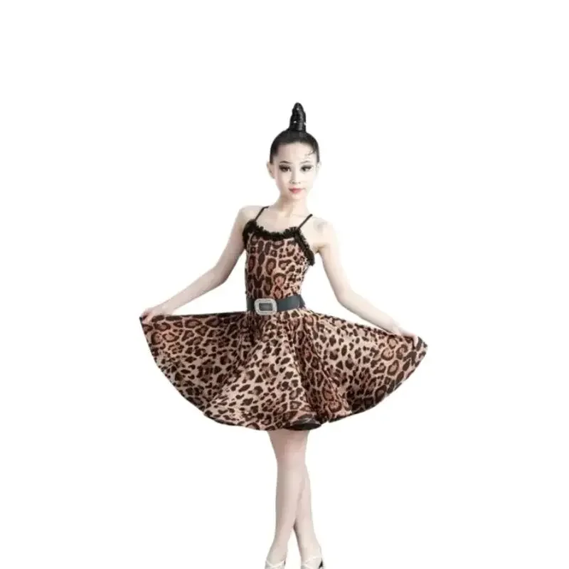 1pcs/lot children fashion leopard print dress girl spaghettie strap cha cha dancing dress