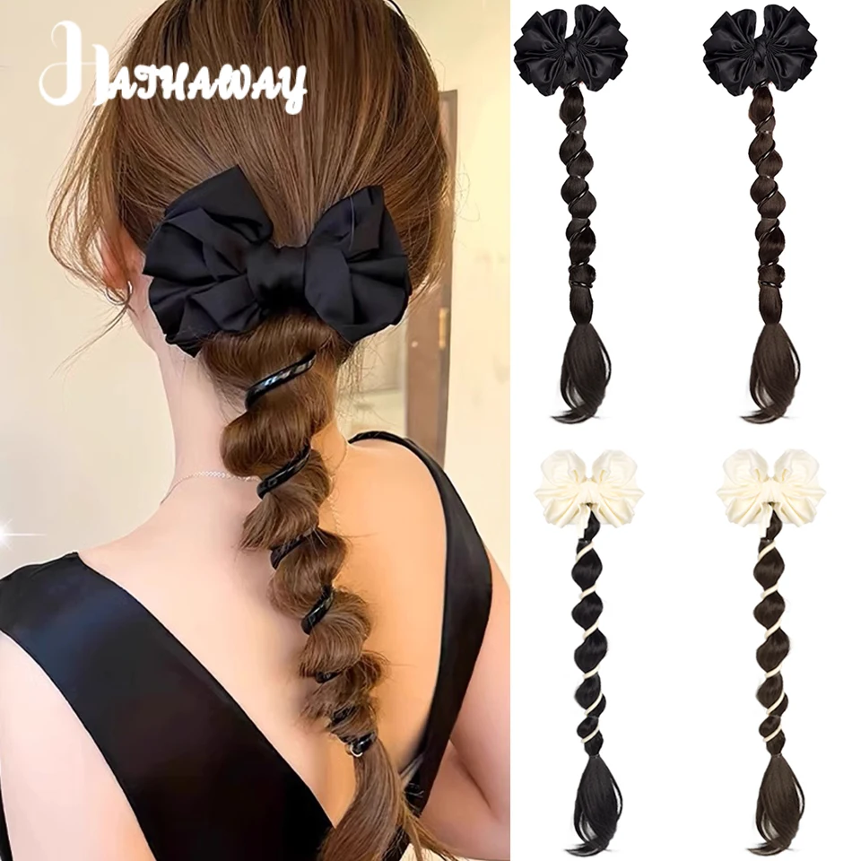 20 Inch Ponytail Female Bow Bubble Braid Synthetic High Elastic Rubber Band Design Additional Korean Twist Fake Braid Ponytail