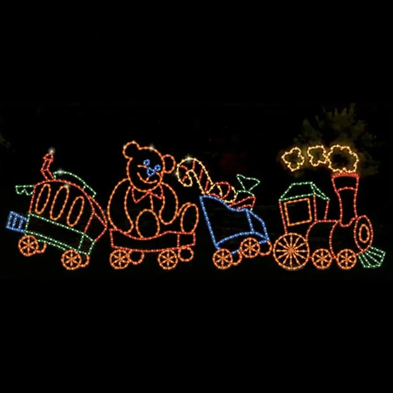 

Outdoor Rope Wire Metal Christmas Train Sculpture Led decorative serial 2d Motif Christmas for Landscape Decor