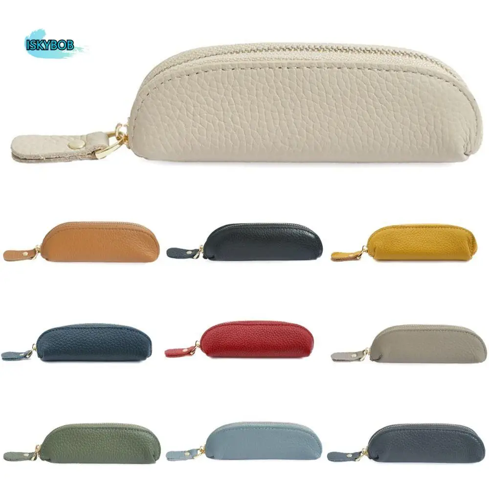 

Retro Women's Wallet Solid Color Portable Genuine Leather Coin Purse Durable Compact Cowhide Pencil Bag Unisex