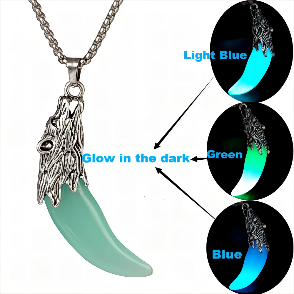 New Personality Trend Men's Luminous Wolf Tooth Pendant Dark Glowing Cool Animal Hyena Tide Man Versatile Necklace