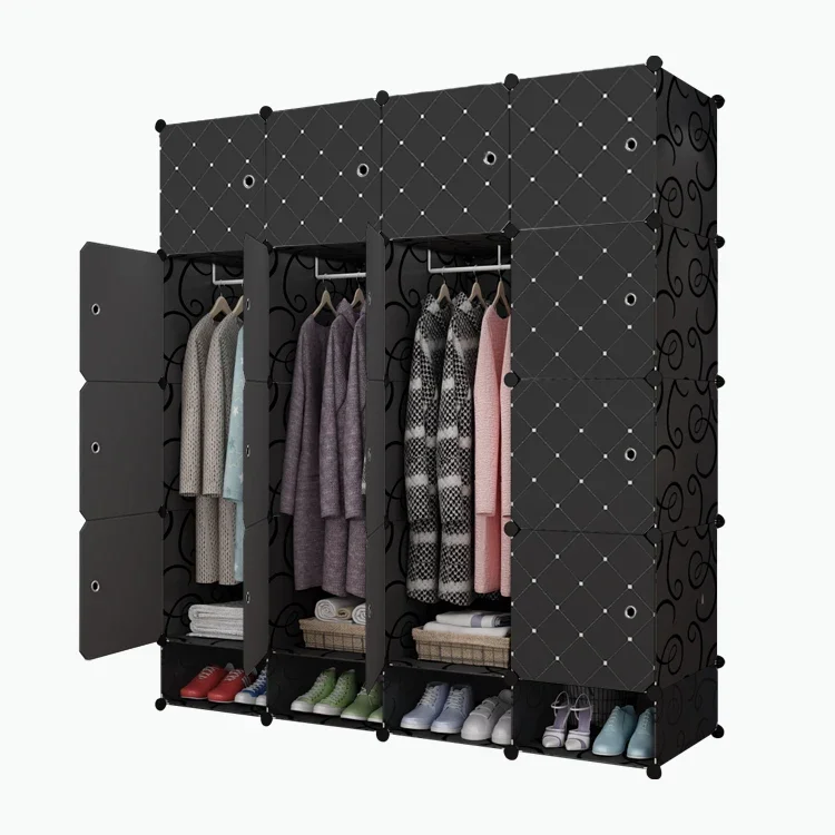 

DIY size cheap almirah living room cloth storage container folding cupboard wardrobe with shoe cabinet