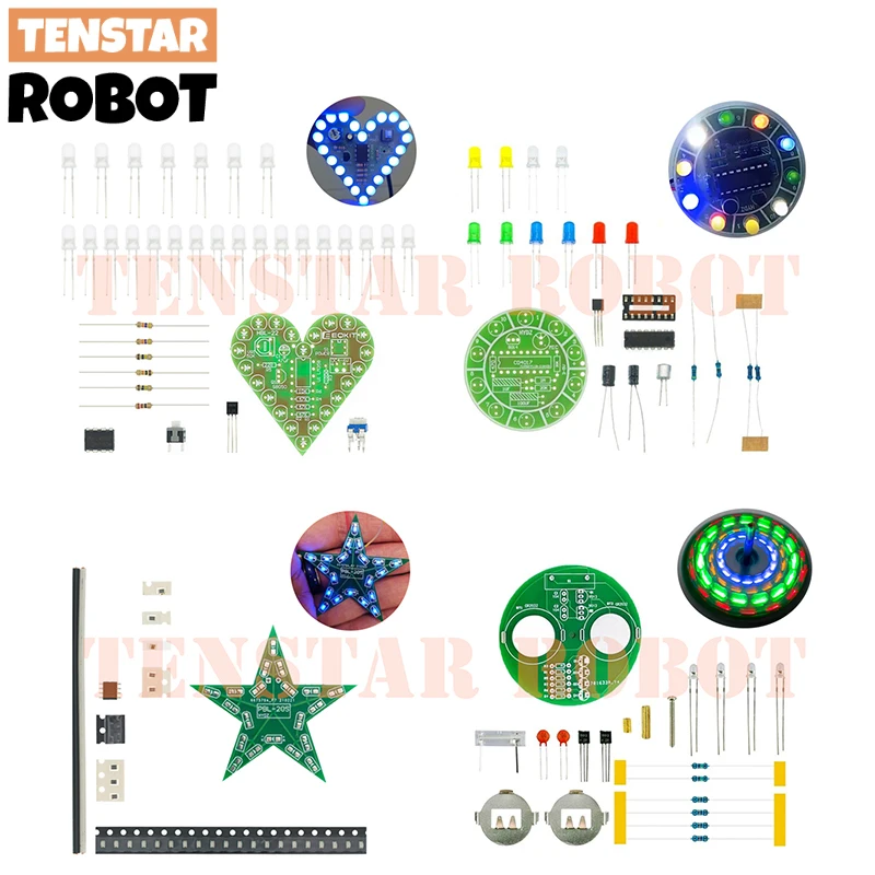 Electronic Diy Kit Heart Shape LED Voice Control Rotating Star Shape Gyro Learn to Solder Beginner Laboratory