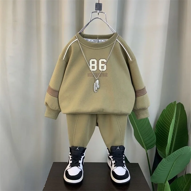 가을 캐주얼 아기 소년 복장 신생아 옷 편지 인쇄 긴 소매 운동복 탑 Drawstring 바지 세트 유아 부드러운 정장