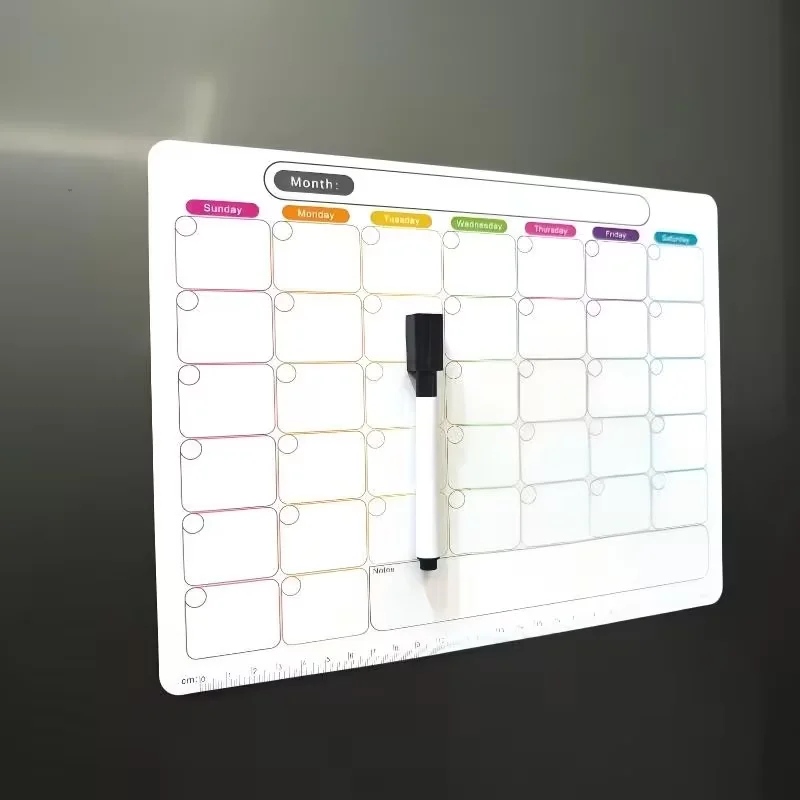 Reusable Magnetic Fridge Calendar, Dry Erase Monthly Whiteboard Planner with Marker for Kitchen